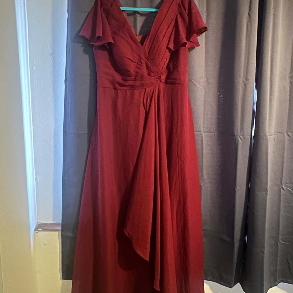 Azazie Eliza Burgundy V-Neck Flutter Sleeve Chiffon Bridesmaid Dress